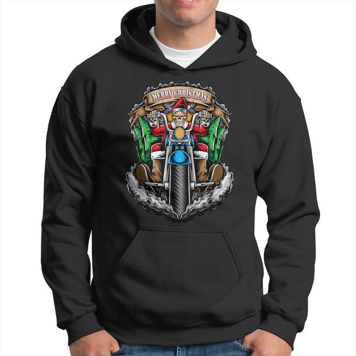 Christmas Motorcycle Santa Skull Santa Bike Rider Hoodie