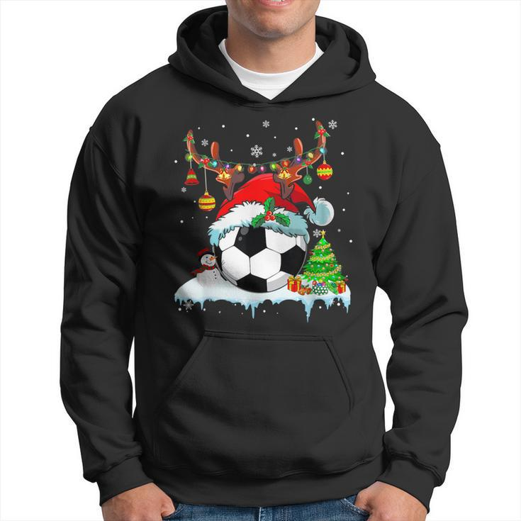 Christmas Soccer Player Lights Ball Santa Hat Xmas Pajama Hoodie