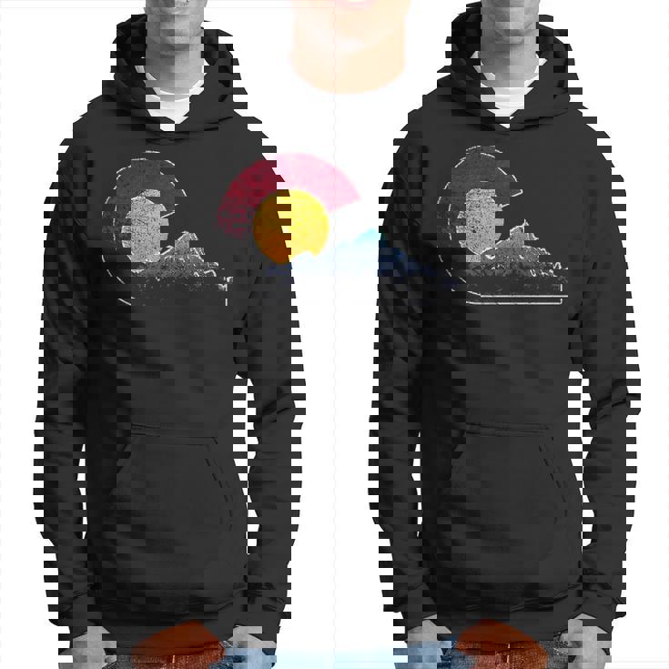Colorado With Flag Themed Mountain Scene Hoodie