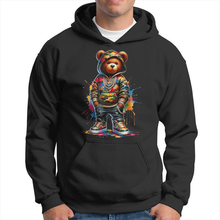 Colorful Hip Hop Teddy-Bear Watercolor Hip Hop Bear Cool Hoodie