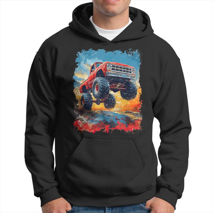 Colorful Monster Truck Jump Big Truck Graphic For Boys Men Hoodie
