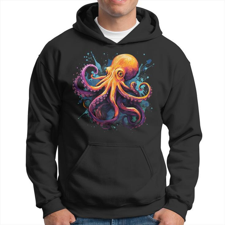 Cool Octopus On Colorful Painted Octopus Hoodie