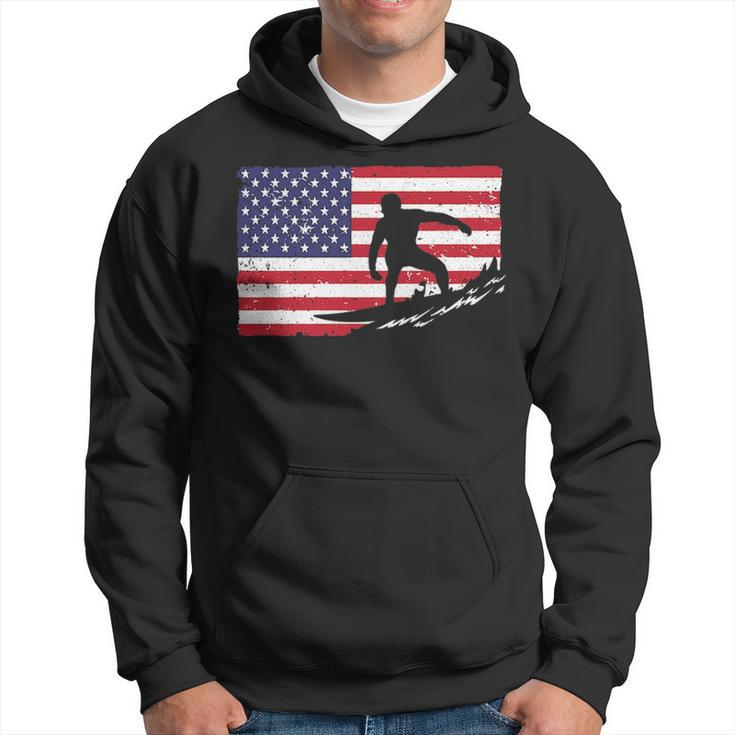 Cool Surfing For Men 4Th Of July American Flag Surfer Hoodie