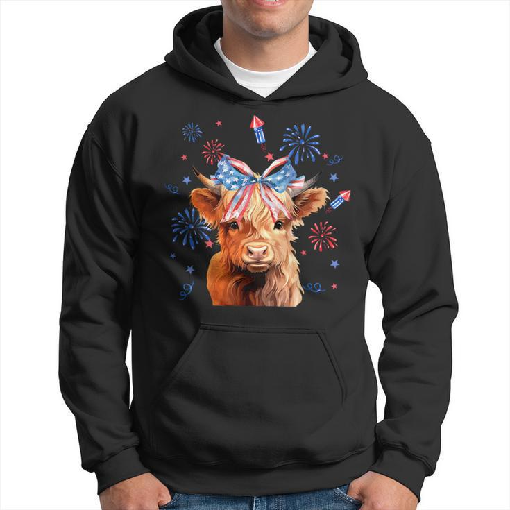 Coquette Highland Cow 4Th Of July Patriotic Cute Animal Hoodie