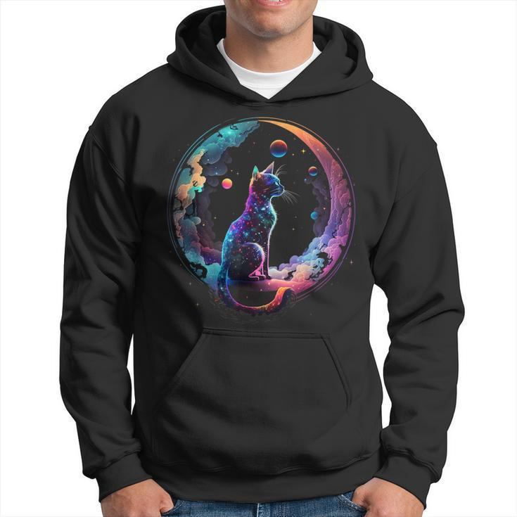 Cosmic Cat Cool Colorful Crescent Moon And Clouds Kitten Hoodie