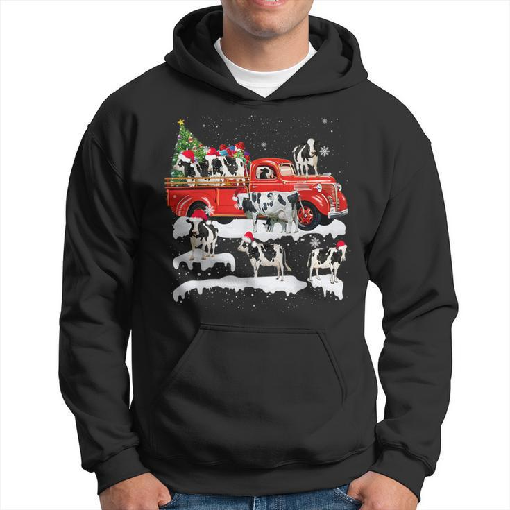 Cow Riding Red Truck Merry Christmas Farmer X-Mas Ugly Hoodie
