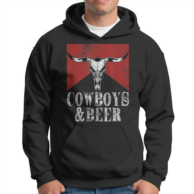 Cowboys & Beer Vintage Rodeo Bull Horn Western Country Hoodie