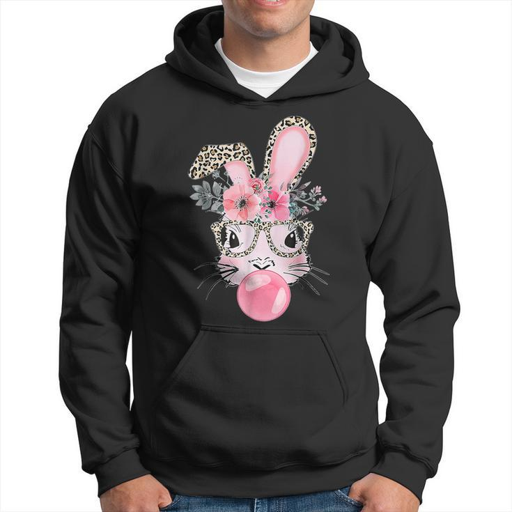 Cute Bunny With Leopard Glasses Bubblegum Easter Day Hoodie