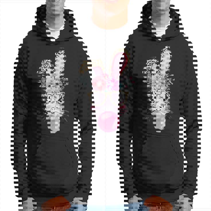 Cute Bunny With Leopard Glasses Bubblegum Easter Day Hoodie