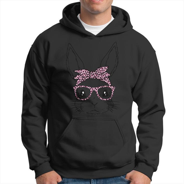Cute Bunny Rabbit Face With Leopard Glasses Bandana Easter Hoodie