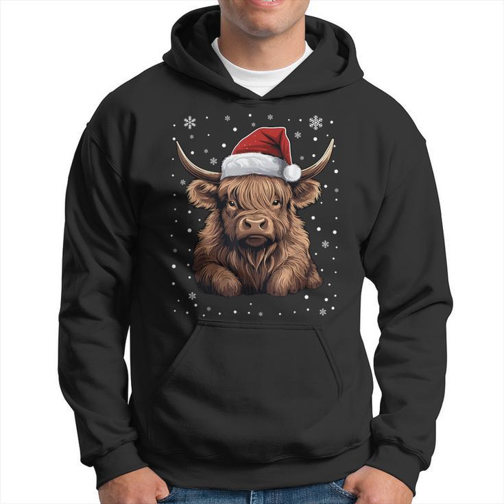 Cute Highland Cow Christmas Santa Hat Xmas Pajama Hoodie