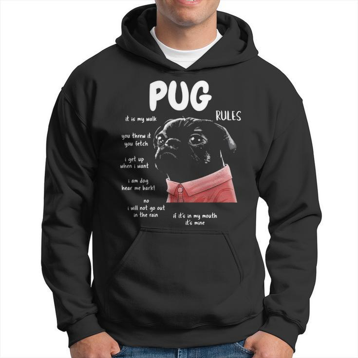 Cute Kawaii Black Pug Dog Rules Hoodie