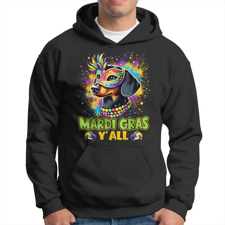 Dachshund Dog Mardi Gras Y'all With Beads Mask Colorful Hoodie