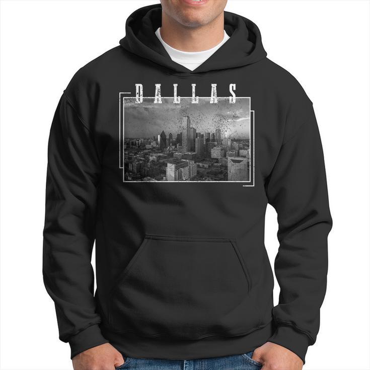 Dallas Skyline Texas Pride Vintage Black & White Photograph Hoodie