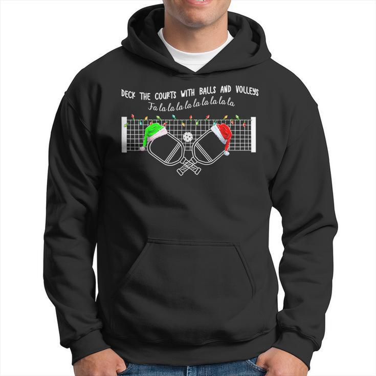 Deck The Courts With Balls And Volleys Christmas Pickleball Hoodie