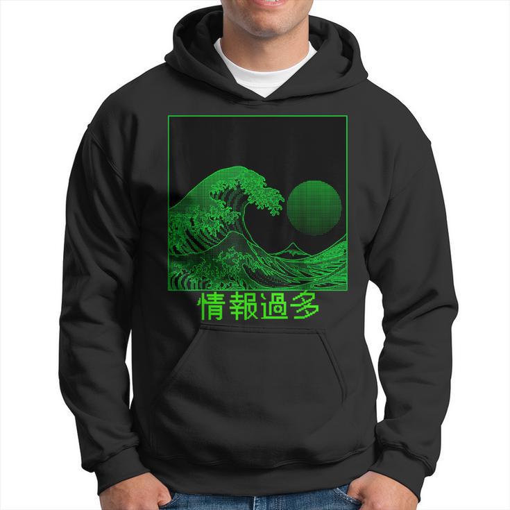 Digital Great Wave Off Kanagawa Computer Pixelated Japanese Hoodie