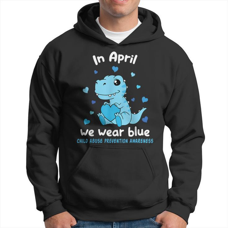 Dino In April We Wear Blue Child Abuse Prevention Awareness Hoodie