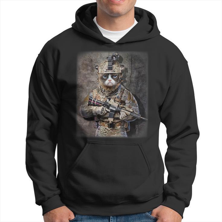 Disgruntle Cat As Army Commando In Full Tactical Hoodie