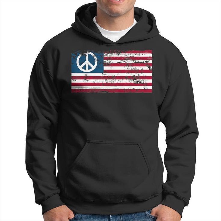 Distressed American Usa Flag With Peace Sign Hoodie