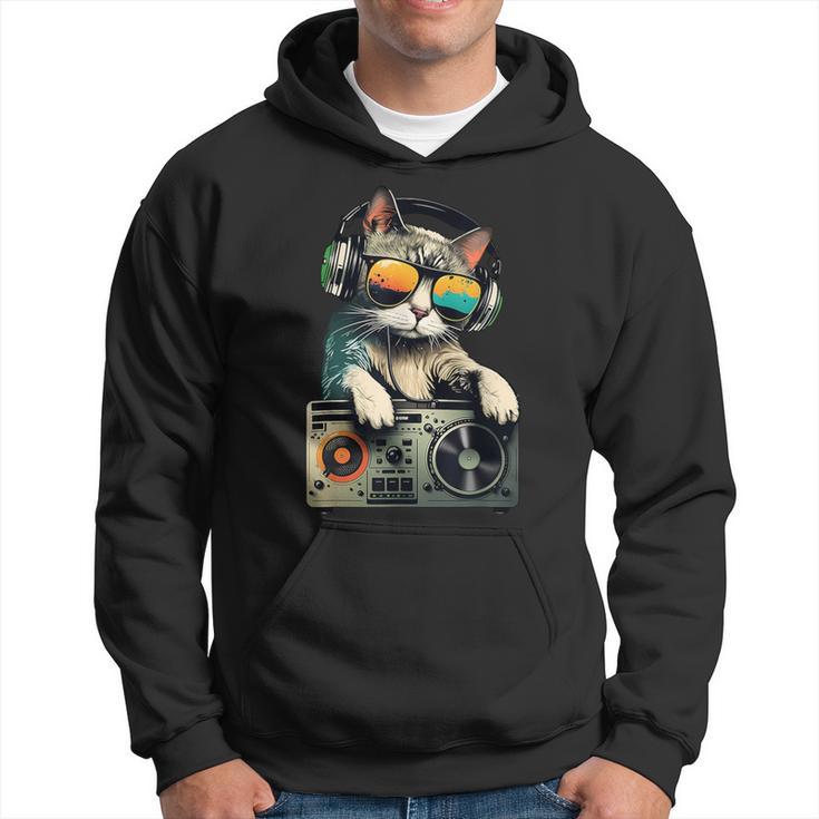 Dj Cat In Sunglasses Cat Dj Cat With Headphones Boombox Hoodie