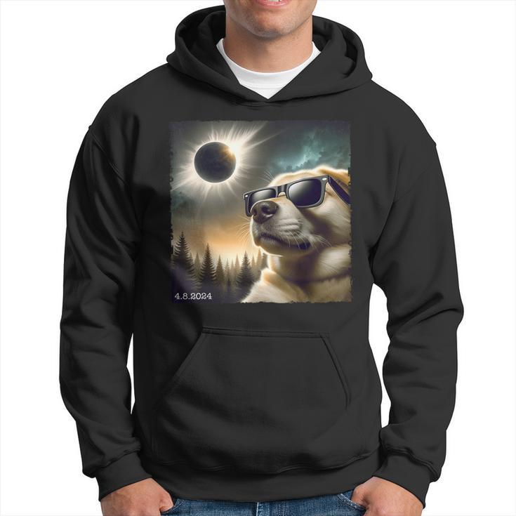Dog Glasses Taking A Selfie With Solar 2024 Eclipse Hoodie