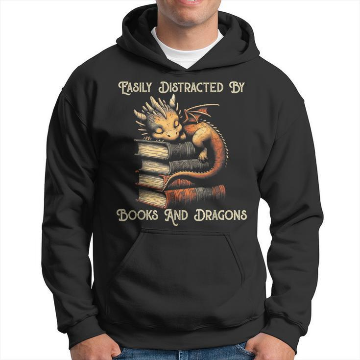 Easily Distracted By Books & Dragons Bookworm Reading Hoodie