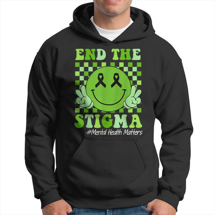 End The Stigma Mental Health Awareness Smile Face Green Hoodie