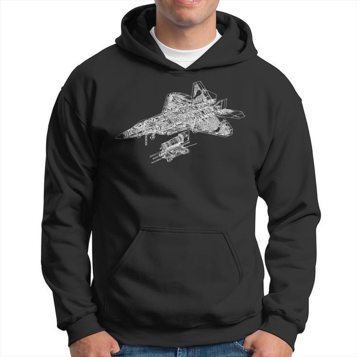 F-22 Raptor Fighter Aircraft Air Force Blueprint Hoodie