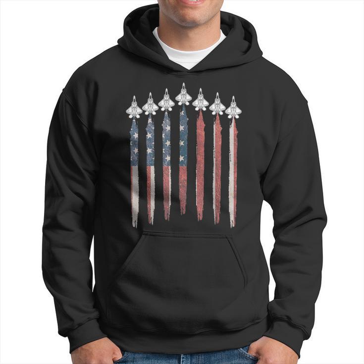 F22 Raptor Fighter Jet Usa Flag Airplane F-22 4Th Of July Hoodie