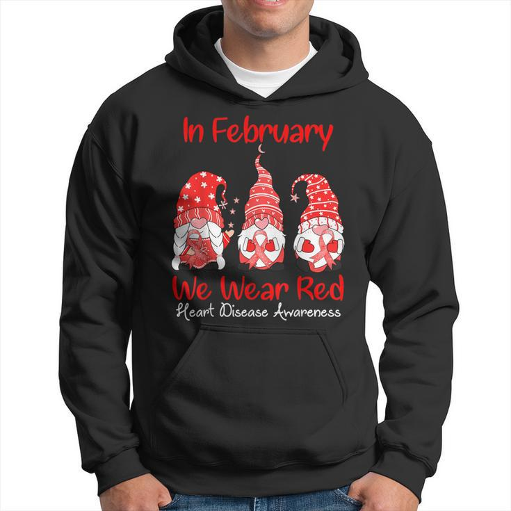 In February We Wear Red Three Gnomes Heart Disease Awareness Hoodie