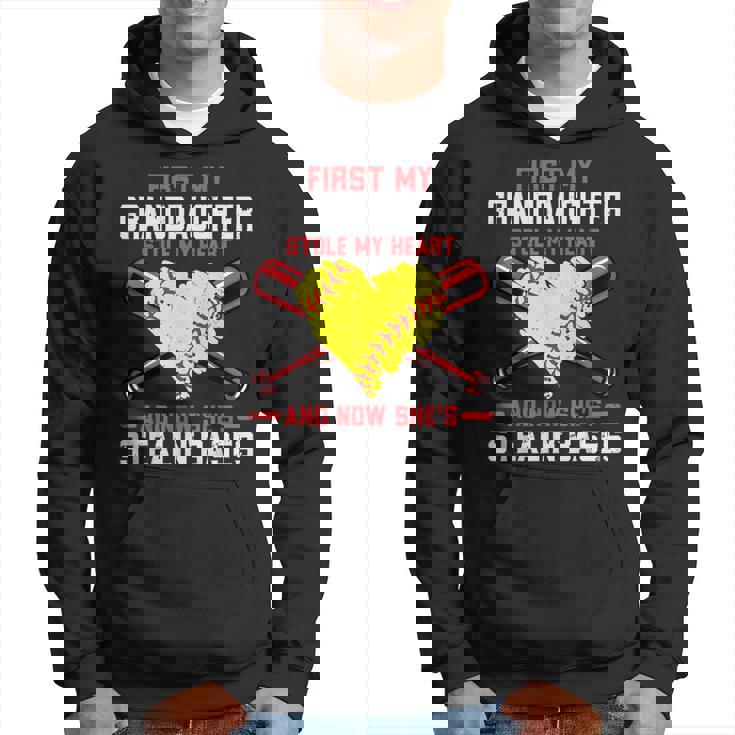 First My Granddaughter Stole My Heart Softball Grandpa Hoodie