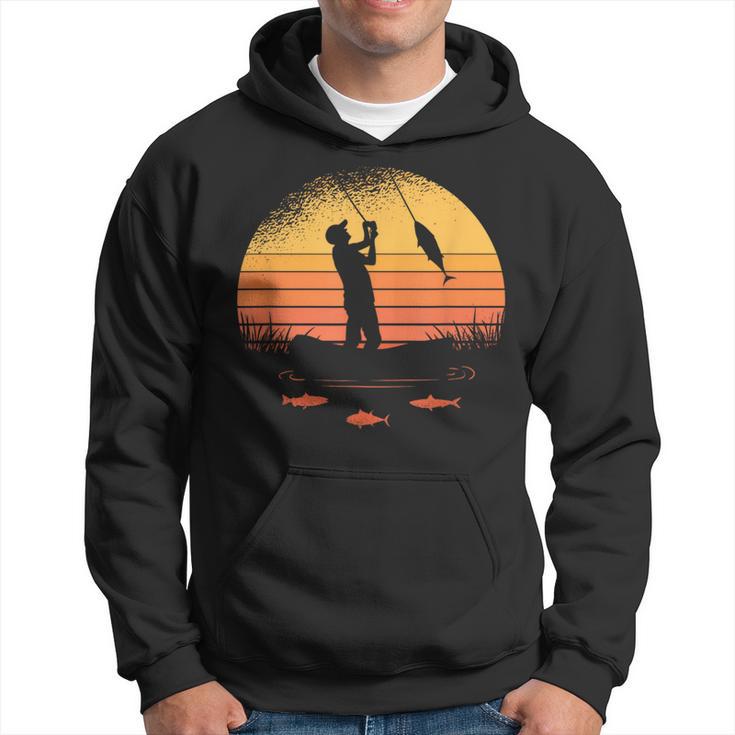 Fisherman Fisher Fishing Sunset Retro Vintage Hoodie