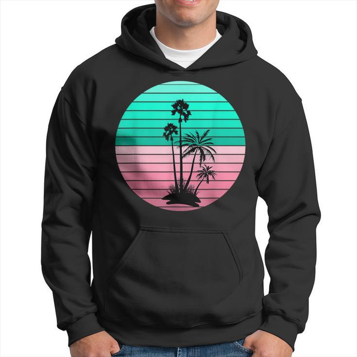 Flamingo Pink And Teal Palm Tree Sunset Hoodie