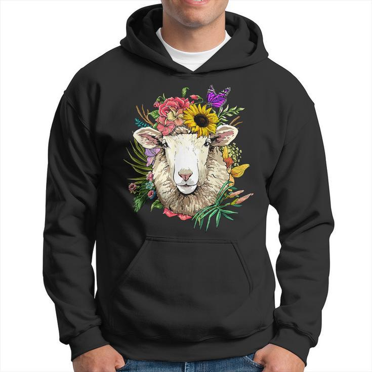 Floral Sheep Lamb Farm Animal Face Farmer Sheep Lover Hoodie