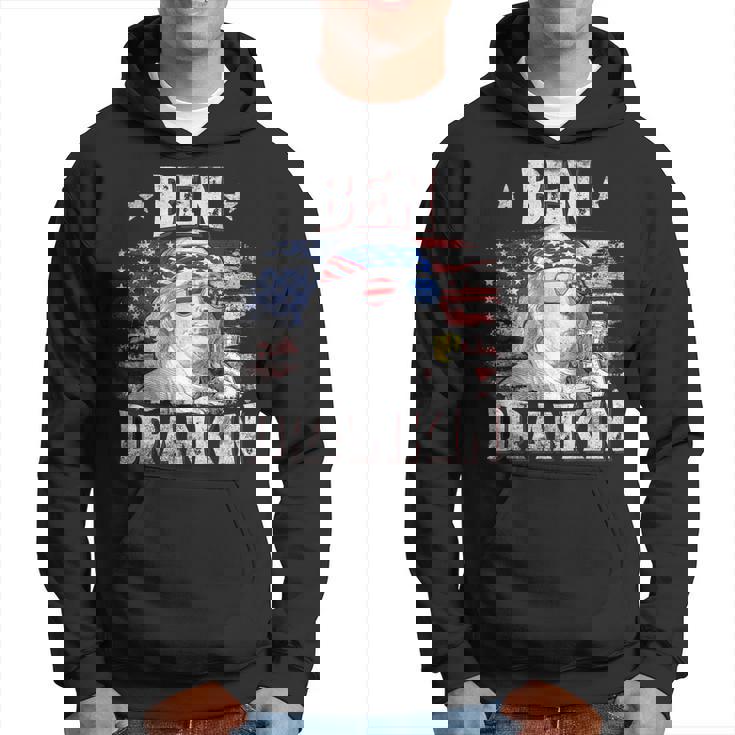 Ben Drankin 4Th Of July Usa Flag Drinking Beer Hoodie