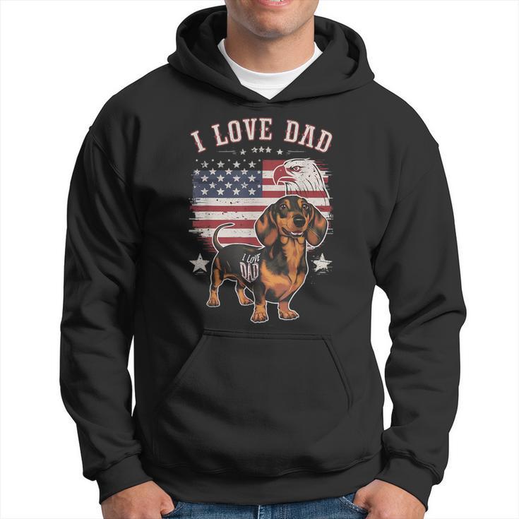 Dachshund Tattoo I Love Dad Fathers Day Patriotic Hoodie