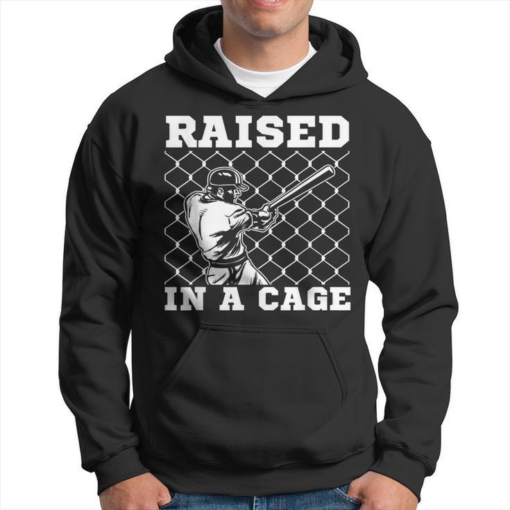 Raised In A Cage Baseball Coach Catcher Pitcher Hoodie