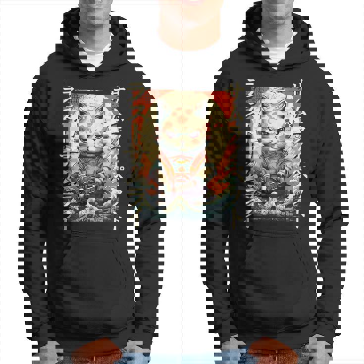 Gato Samurai Guerrero Japonés Ninja Kitty Kawaii Sudadera