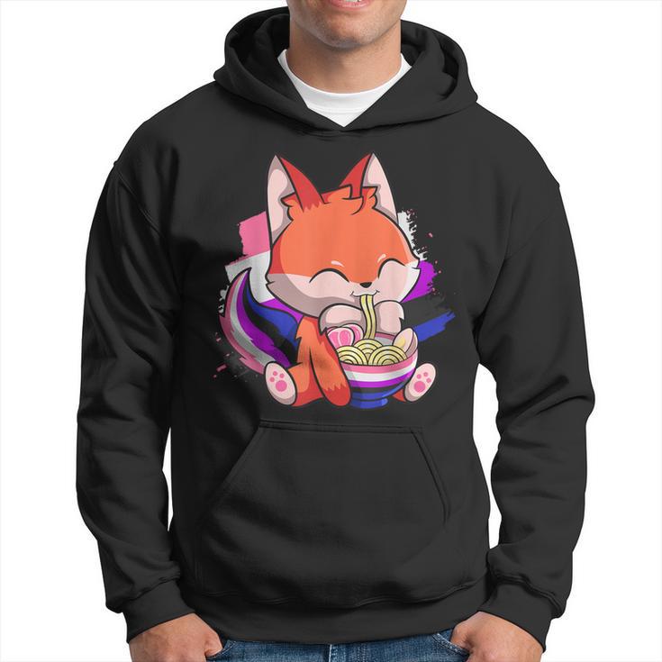 Genderfluid Pride Kawaii Fox Ramen Noodles Genderfluid Flag Hoodie