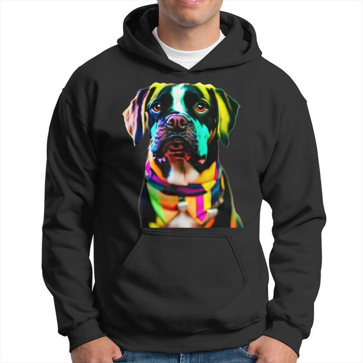 Glow In Style Black Dog Elegance With Colorful Flair Bright Hoodie