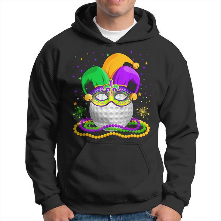 Golf Wearing Jester Hat Masked Beads Mardi Gras Player Hoodie