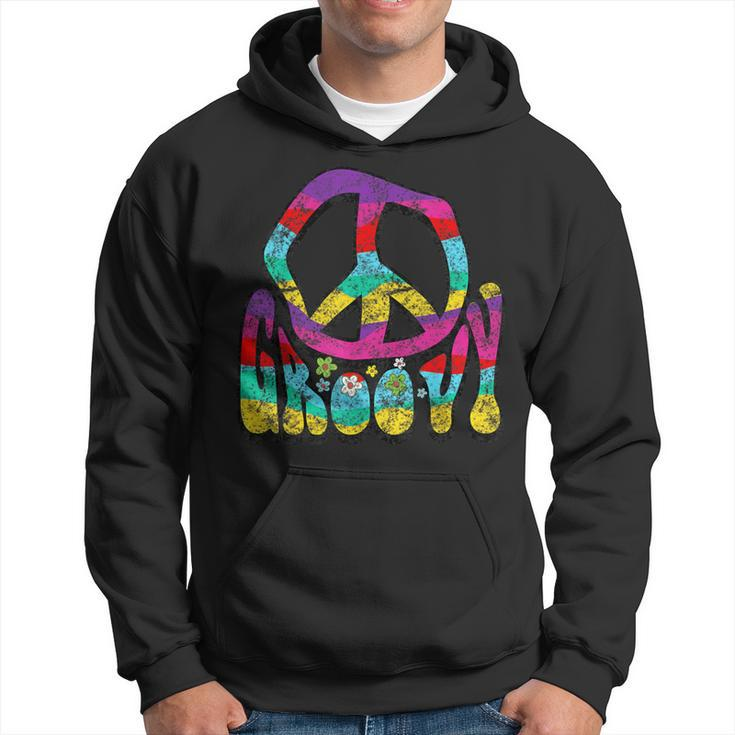 Groovy Hippie 60S 70S Distressed Peace Sign Retro Hoodie
