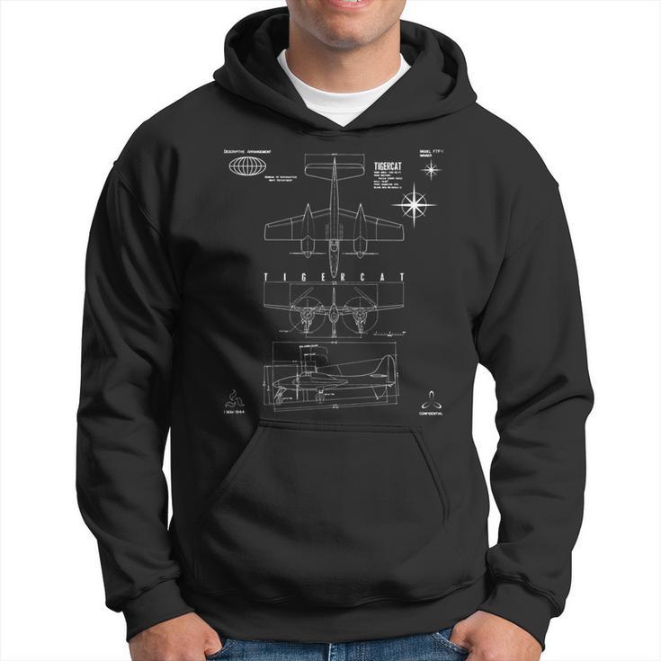 Grumman F7f-1 Tigercat Heavy Fighter 3View Technical Drawing Hoodie