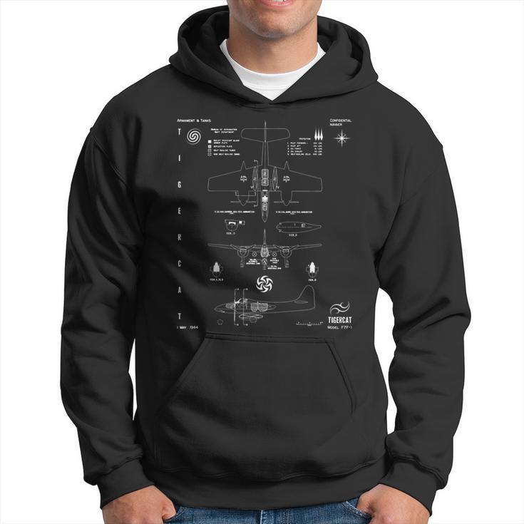 Grumman F7f-1 Tigercat Tanks Armor 3-View Technical Drawing Hoodie