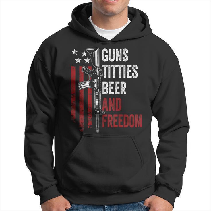 Guns Titties Beer & Freedom Guns Drinking On Back Hoodie