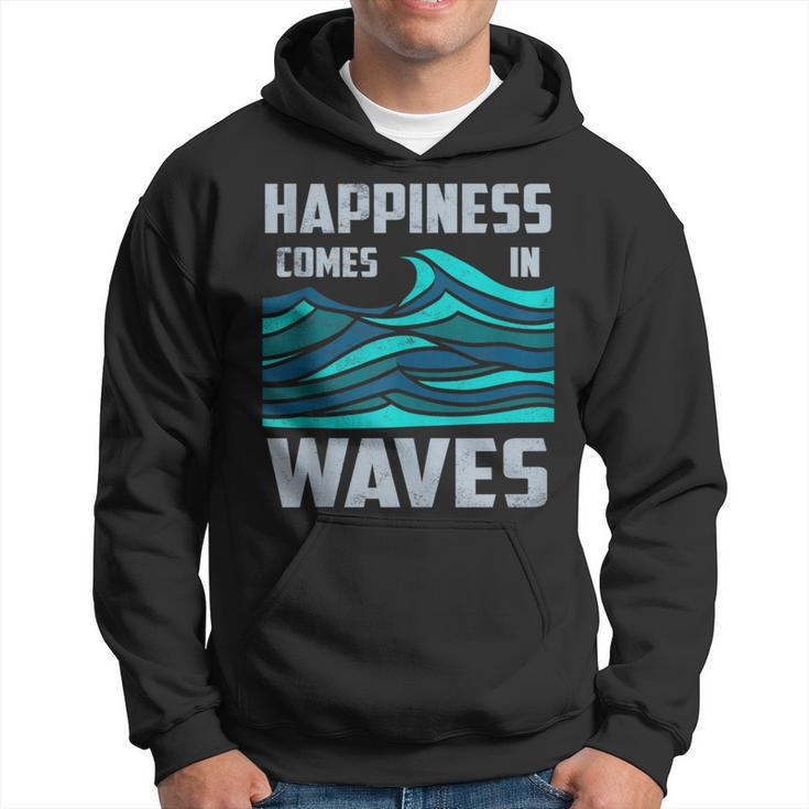 Happiness Comes In Waves Cool Vintage Surfer Surf Hoodie