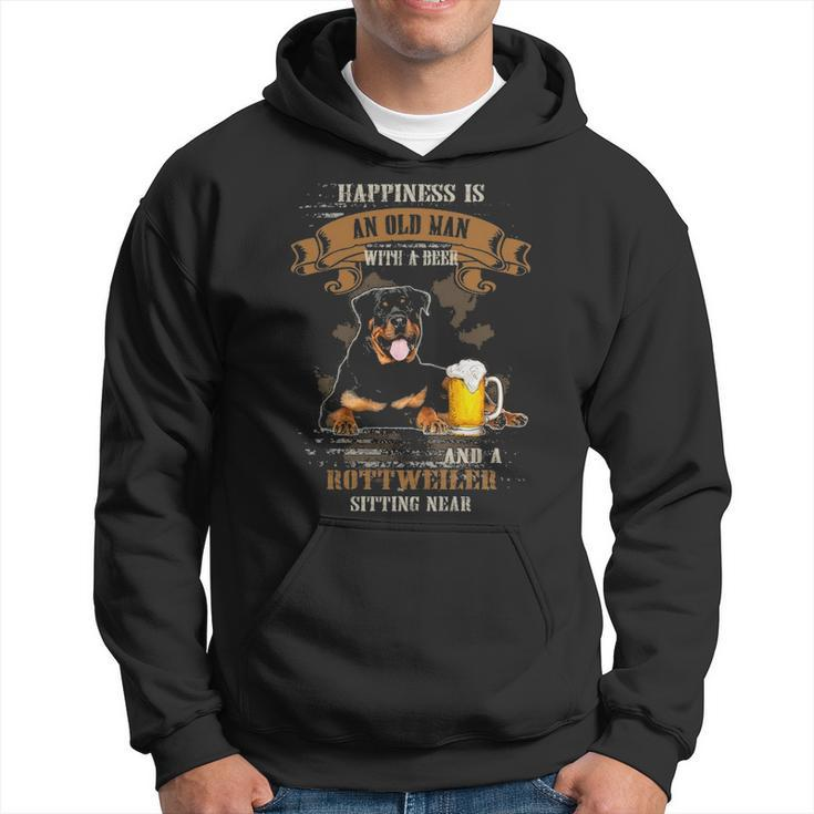Happiness Is Old Man With Beer And A Rottweiler Sitting Near Hoodie