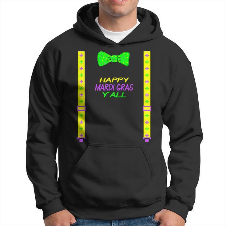 Happy Mardi Gras Yall Bow Tie & Suspender Dye Hoodie