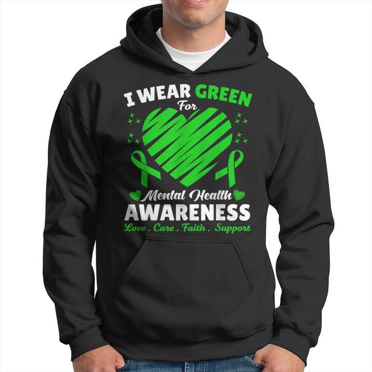 Heart I Wear Green For Mental Health Awareness Month 2024 Hoodie