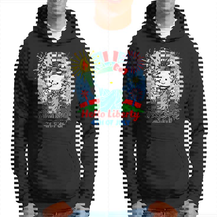 Hello Liberty With Kitty 4Th Of July Usa Flag And Firework Hoodie
